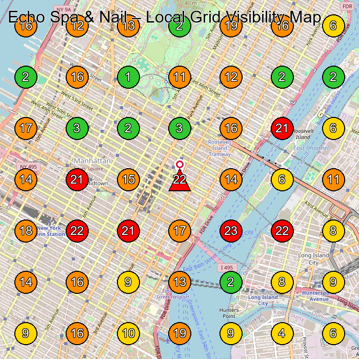 Echo Spa & Nail Nail Salon GeoGrid ranking map for E 56th St New